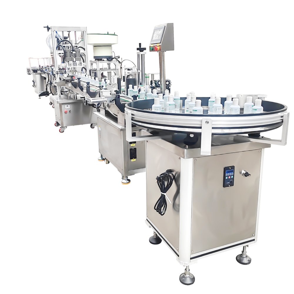 Bottle-sorting, filling, and screwing assembly line