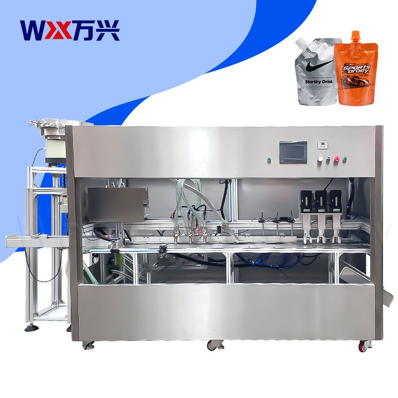 Self-supporting bag three-head cabinet filling machine