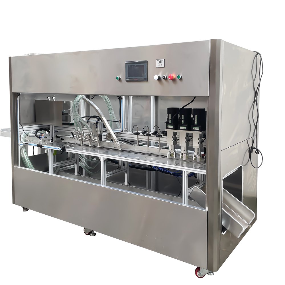 Self-supporting bag three-head cabinet filling machine
