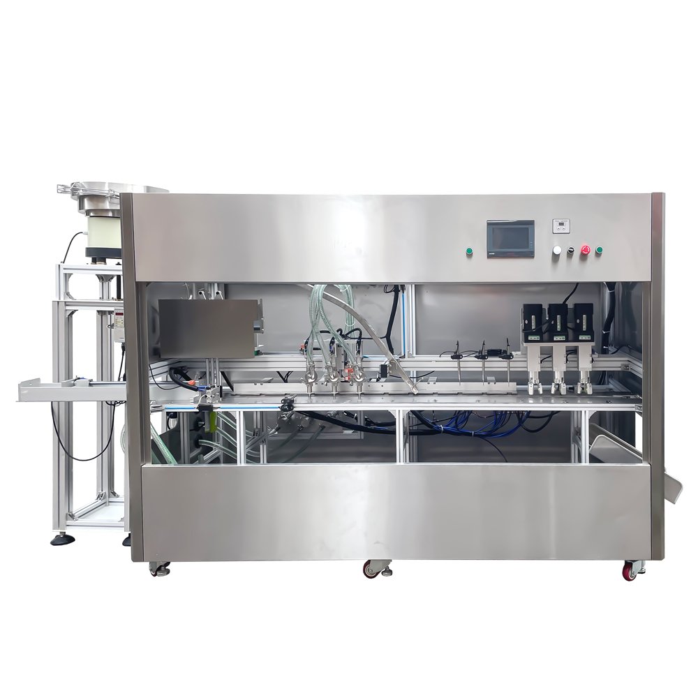 Self-supporting bag three-head cabinet filling machine