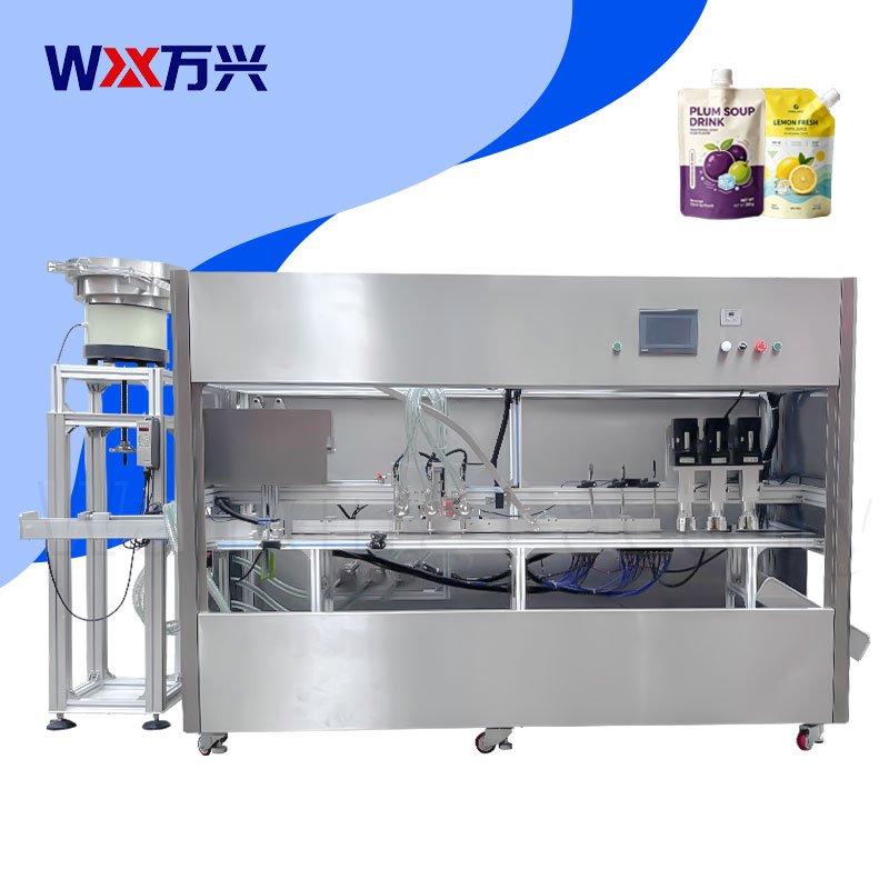 Self-supporting bag three-head cabinet filling machine