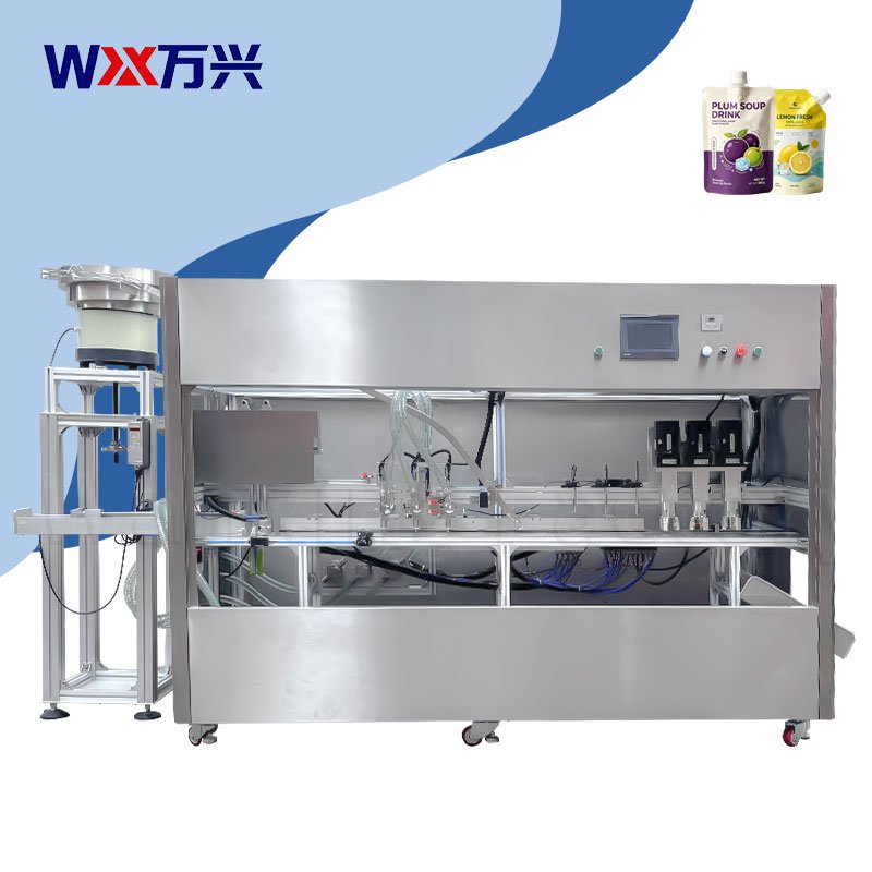 Self-supporting bag three-head cabinet filling machine
