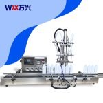 Desktop small fully automatic lifting Baijiu liquid four-head filling machine for edible oil and mineral water, capable of precise large-volume filling