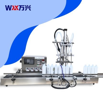 Desktop small fully automatic lifting Baijiu liquid four-head filling machine for edible oil and mineral water, capable of precise large-volume filling